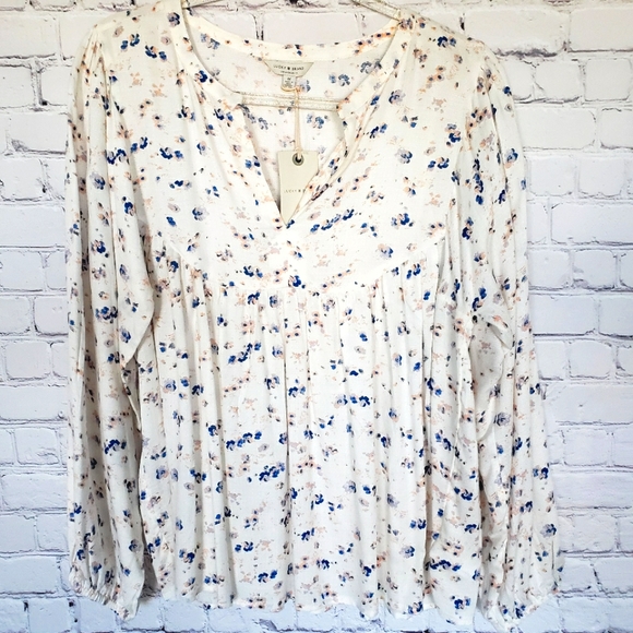 Lucky Brand Long Sleeve Boho Floral Smock Top--Sz M - Picture 6 of 16